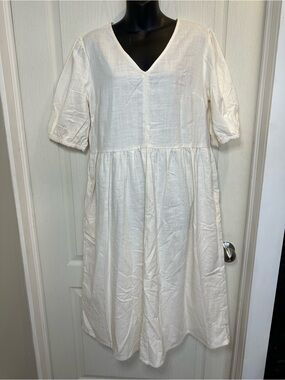 Joe Fresh Puff Sleeve Midi Dress 100% Cotton sz M - off white prairiecore